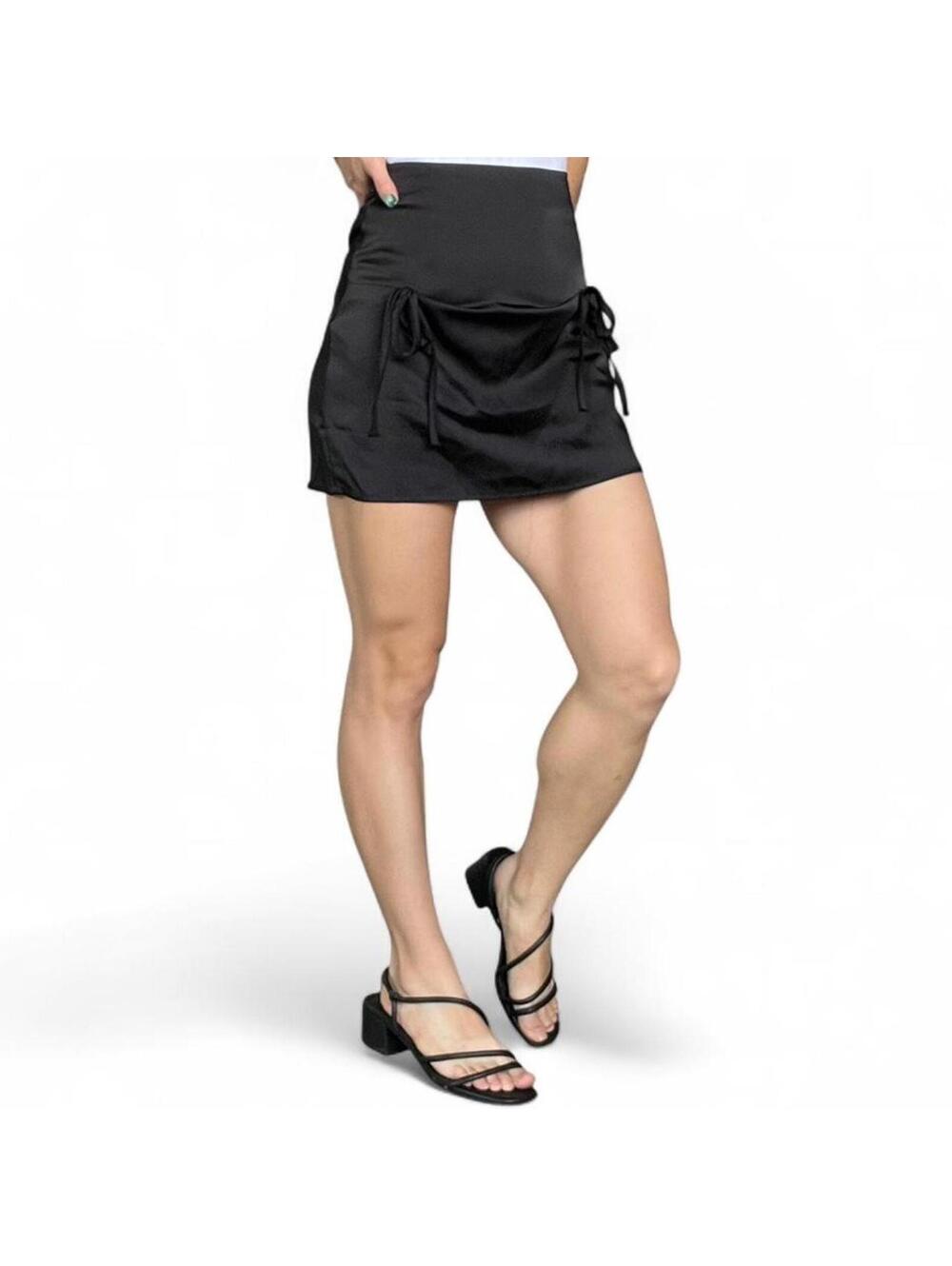 Black Black Mini Skirt with Bow Details